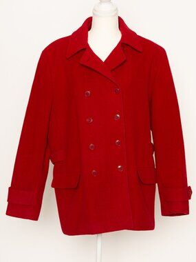 Halston Vintage Red Wool Women's Peacoat Size 12